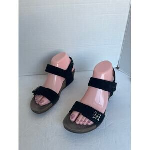 Mephisto Crystal Black Vic Spark Cork Wedge Adjustable Closure Comfort Sandals 8